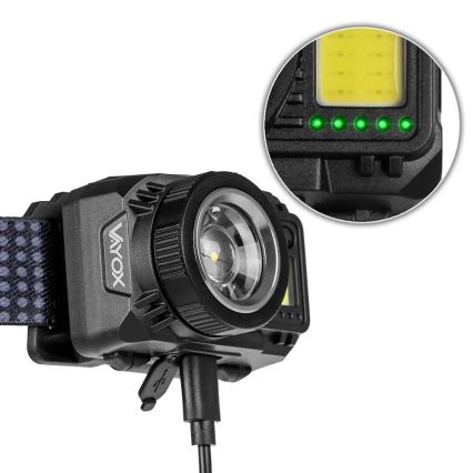 LED Dimming επαναφορτιζόμενο φακός κεφαλής με αισθητήρα και κόκκινο φωστικό LED/6W/5V/3xAAA IP44 500 γυαλιστερό 1200 mAh