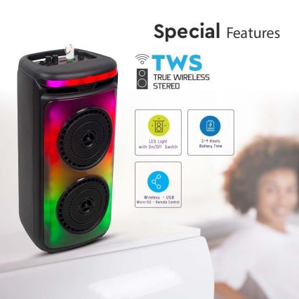 Επαναφορτιζόμενο ηχείο LED RGB με μικρόφωνο 400W/2400 mAh + τηλεχειριστήριο