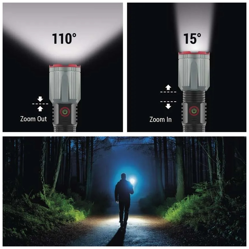 Επαναφορτιζόμενος μεταλλικός φακός LED LED/5V 3000 λάμψη 5000 mAh IP43