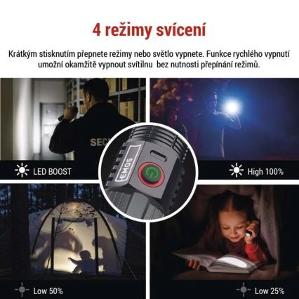 Επαναφορτιζόμενος μεταλλικός φακός LED LED/5V 3000 λάμψη 5000 mAh IP43