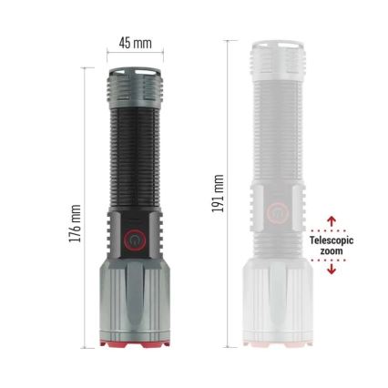 Επαναφορτιζόμενος μεταλλικός φακός LED LED/5V 3000 λάμψη 5000 mAh IP43