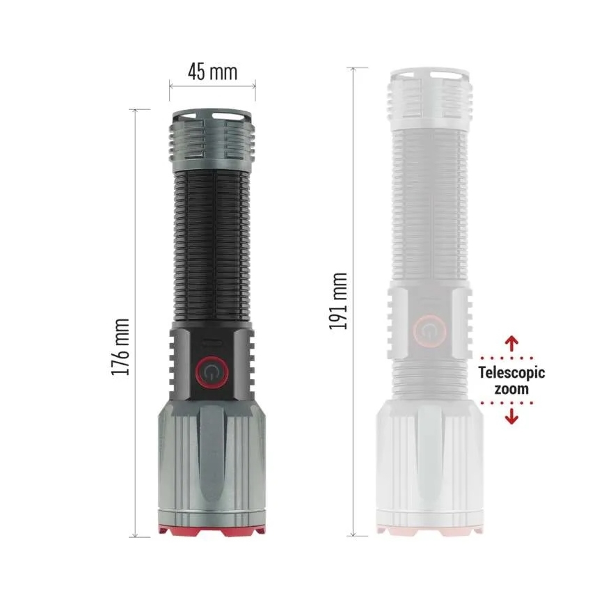 Επαναφορτιζόμενος μεταλλικός φακός LED LED/5V 3000 λάμψη 5000 mAh IP43