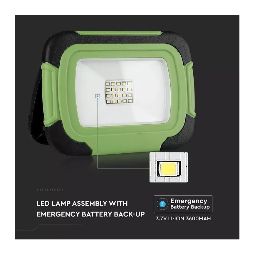 Επαναφορτιζόμενος προβολέας LED SAMSUNG CHIP LED/10W/3,7V IP44 4000K 3600 mAh πράσινο