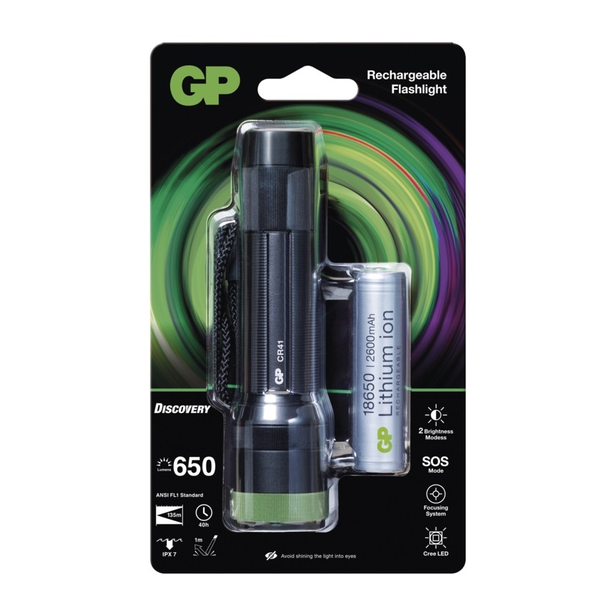Επαναφορτιζόμενος φακός LED GP DISCOVERY CR41 LED/Li-lon 3,7V IPX7