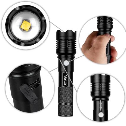Επαναφορτιζόμενος φακός LED LED/10W/5V IPX4 800 γυαλιστερό 1200 mAh