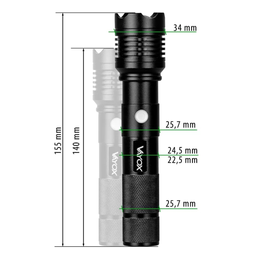 Επαναφορτιζόμενος φακός LED LED/10W/5V IPX4 800 γυαλιστερό 1200 mAh