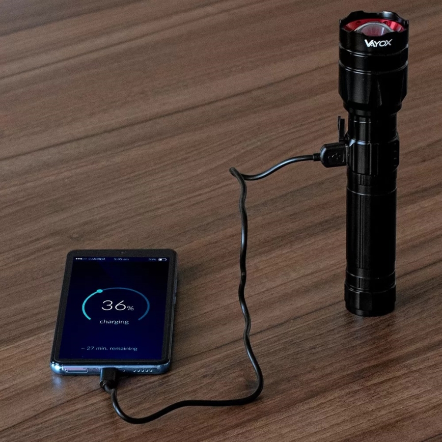 LED Dimming επαναφορτιζόμενο φακός με λειτουργία power bank LED/30W/5V IPX5 1060 γυαλιστερό 5000 mAh