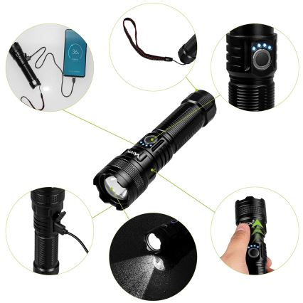 LED Dimming επαναφορτιζόμενο φακός με λειτουργία power bank LED/10W/5V IPX4 600 γυαλιστερό 2000 mAh