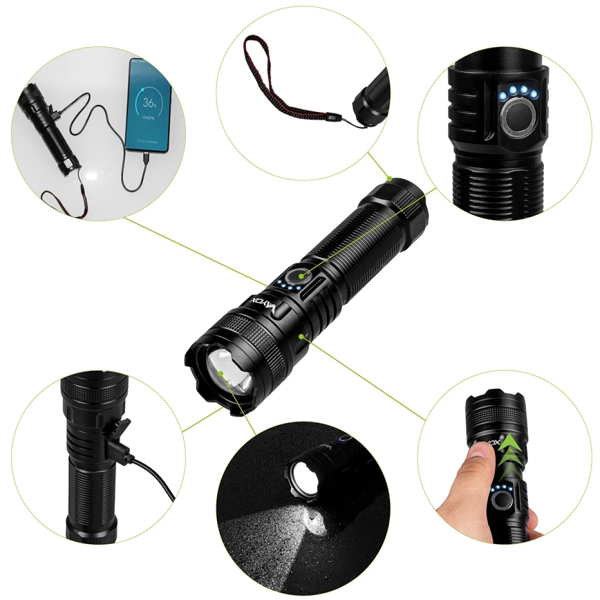 LED Dimming επαναφορτιζόμενο φακός με λειτουργία power bank LED/10W/5V IPX4 600 γυαλιστερό 2000 mAh