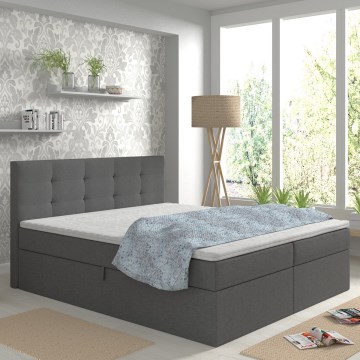 Επενδεδυμένο κρεβάτι EMBER 180x200 cm με στρώματα και τόπερ, με χώρο αποθήκευσης — ανθρακί