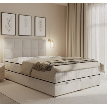 Επενδεδυμένο κρεβάτι GRACE 160x200 cm με στρώματα και αποθηκευτικό χώρο, μπεζ