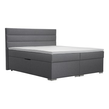 Επενδεδυμένο κρεβάτι NEW BOLERO 160x200 cm με αποθηκευτικό χώρο και στρώματα με topper, γκρι