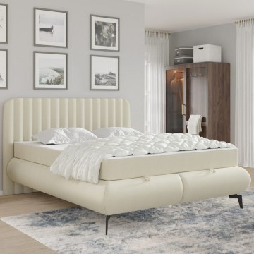 Επενδυμένο κρεβάτι ALEXA 160x200 cm με στρώματα και αποθηκευτικό χώρο, μπεζ