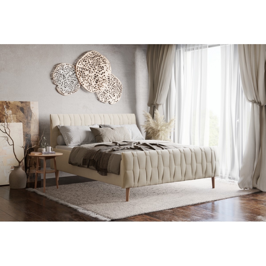 Επενδυμένο κρεβάτι χωρίς στρώμα FLORA 160x200 cm μπεζ