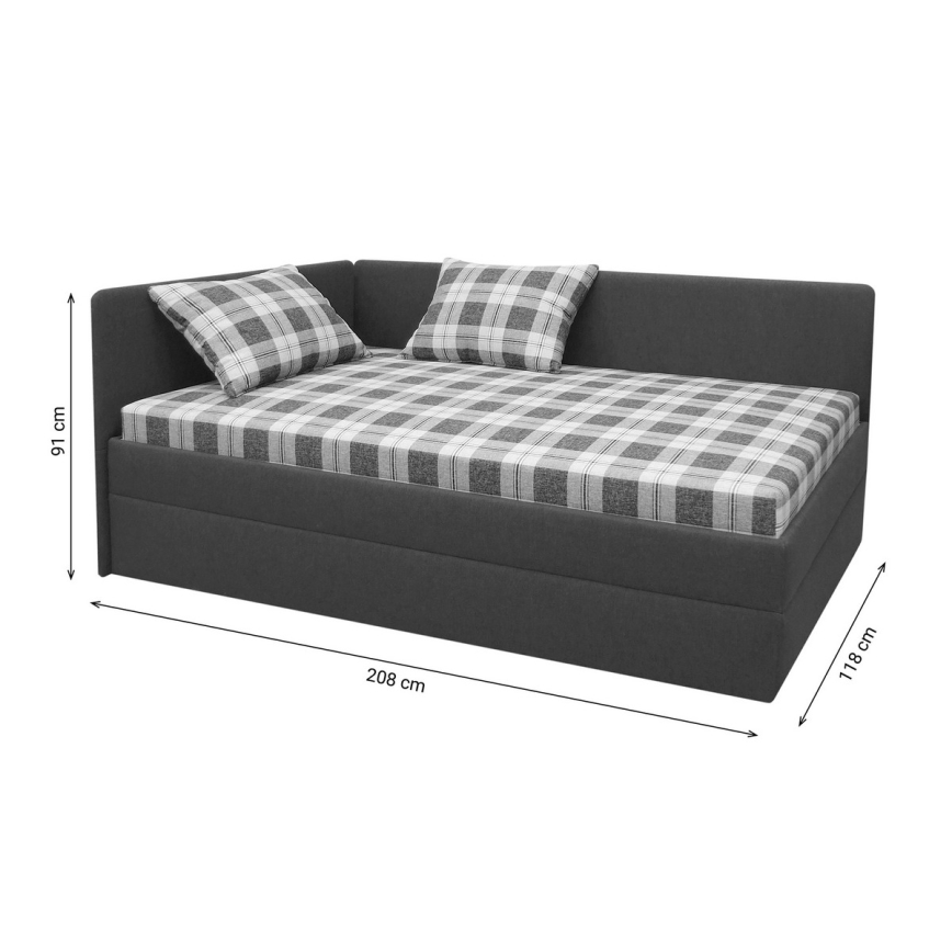 Επενδυμένο μονό κρεβάτι ARLY 110x200 cm με αναστρέψιμη κεφαλή (αριστερή/δεξιά) ανθρακί/λευκό