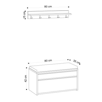 Έπιπλο εισόδου BOBY 15x80 cm με κρεμάστρα και παπουτσοθήκη 42x80 cm καφέ/μαύρο