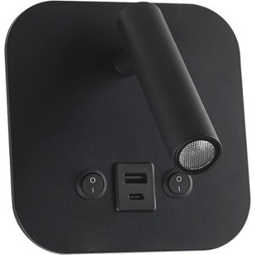 Επιτοίχιο σποτ LED με θύρα USB LED/8W/230V 3000K μαύρο