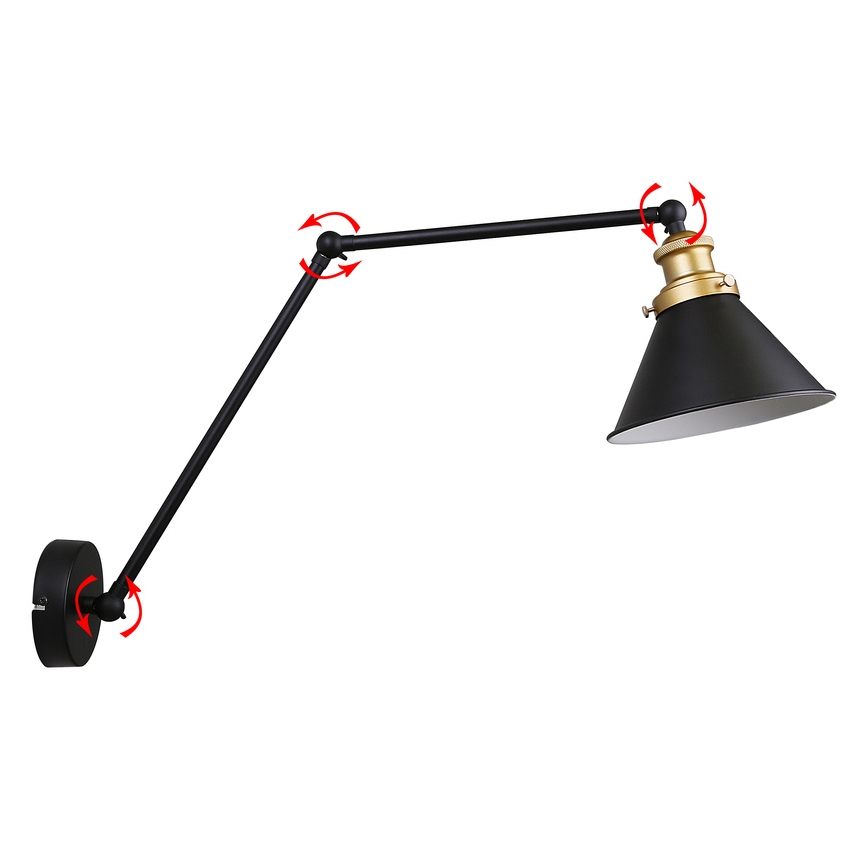 Επιτοίχιο φωτιστικό FUNDO 1xE27/40W/230V μαύρο/χρυσό