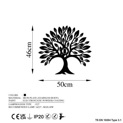 Επιτοίχιο φωτιστικό HEART TREE 1xE27/40W/230V μαύρο