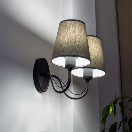 Επιτοίχιο φωτιστικό MALBO 2xE27/15W/230V γκρι/μαύρο