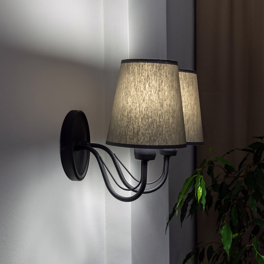 Επιτοίχιο φωτιστικό MALBO 2xE27/15W/230V γκρι/μαύρο