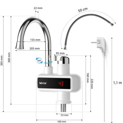 Επιτοίχιος ταχυθερμαντήρας μπάνιου με  LED οθόνη 3000W/230V IPX4 λευκό