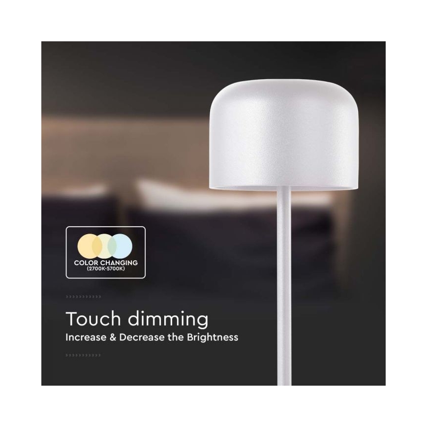 LED Dimming rechargeable touch επιτραπέζια λάμπα LED/1,5W/5V 2700-5700K IP54 2200 mAh λευκό