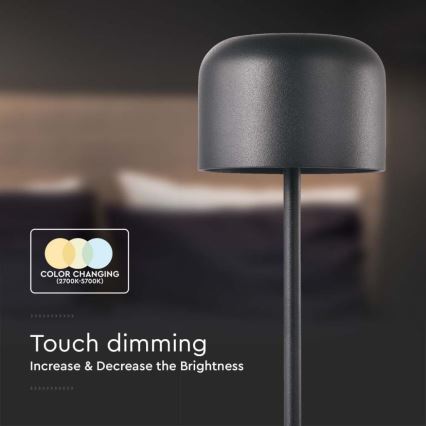 LED Dimming rechargeable touch επιτραπέζια λάμπα LED/1,5W/5V 2700-5700K IP54 2200 mAh μαύρο