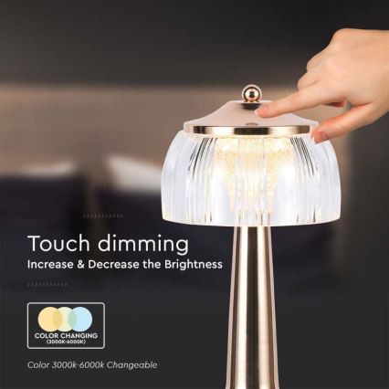 LED Dimming rechargeable touch επιτραπέζια λάμπα LED/1W/5V 3000-6000K 1800 mAh Ροζ χρυσό