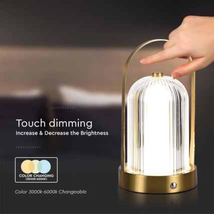 LED Dimming rechargeable touch επιτραπέζια λάμπα LED/1W/5V 3000-6000K 1800 mAh χρυσαφί