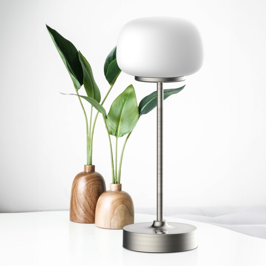 Επιτραπέζια λάμπα αφής dimming LED RIMINI LED/2W/5V USB 2000 mAh ματ χρώμιο/λευκό