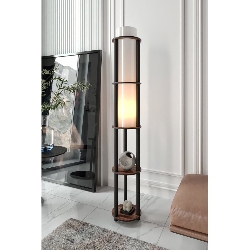 Επιτραπέλιος λαμπερός με ράφια NOTO 1xE27/40W/230V καφέ/μαύρη