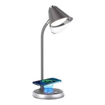 Επιτραπέζιο φωτιστικό LED Dimmable με ασύρματη φόρτιση FINCH LED/9W/12/230V γκρι/γυαλιστερό χρώμιο