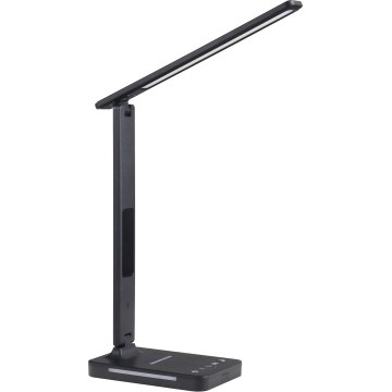 Επιτραπέζιο φωτιστικό LED Dimmable με ασύρματη φόρτιση QI, οθόνη και θύρα USB LED/7W/230V 3000-6000K μαύρο