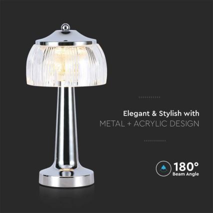 LED Dimmable επαναφορτιζόμενο επιτραπέζιο φωτιστικό αφής LED/1W/5V 3000-6000K 1800 mAh γυαλιστερό χρώμιο