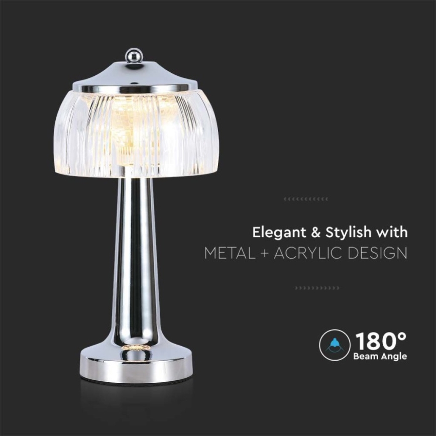 LED Dimmable επαναφορτιζόμενο επιτραπέζιο φωτιστικό αφής LED/1W/5V 3000-6000K 1800 mAh γυαλιστερό χρώμιο