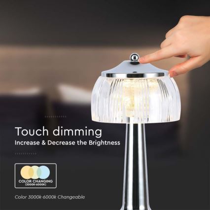 LED Dimmable επαναφορτιζόμενο επιτραπέζιο φωτιστικό αφής LED/1W/5V 3000-6000K 1800 mAh γυαλιστερό χρώμιο