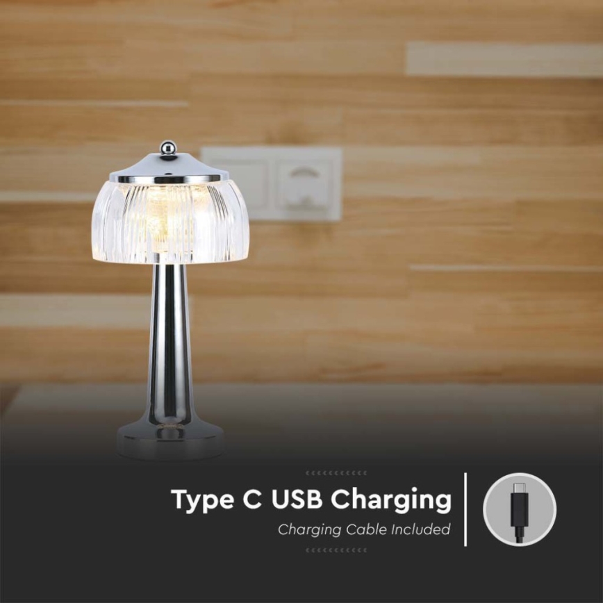 LED Dimmable επαναφορτιζόμενο επιτραπέζιο φωτιστικό αφής LED/1W/5V 3000-6000K 1800 mAh γυαλιστερό χρώμιο