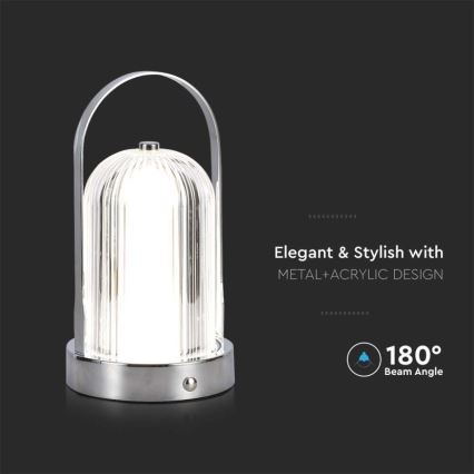LED Dimmable επαναφορτιζόμενο επιτραπέζιο φωτιστικό αφής LED/1W/5V 3000-6000K 1800 mAh ματ χρώμιο