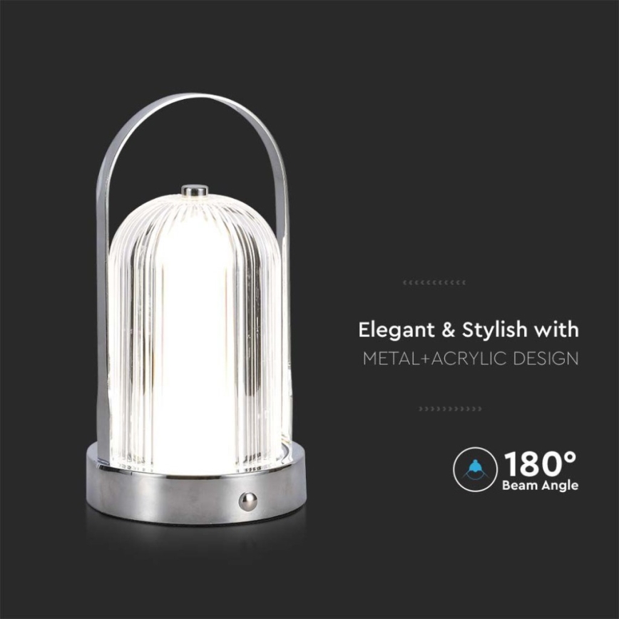 LED Dimmable επαναφορτιζόμενο επιτραπέζιο φωτιστικό αφής LED/1W/5V 3000-6000K 1800 mAh ματ χρώμιο