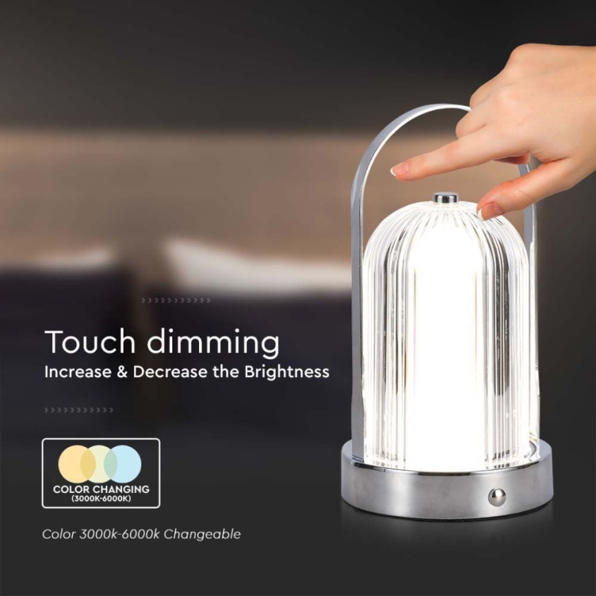 LED Dimmable επαναφορτιζόμενο επιτραπέζιο φωτιστικό αφής LED/1W/5V 3000-6000K 1800 mAh ματ χρώμιο