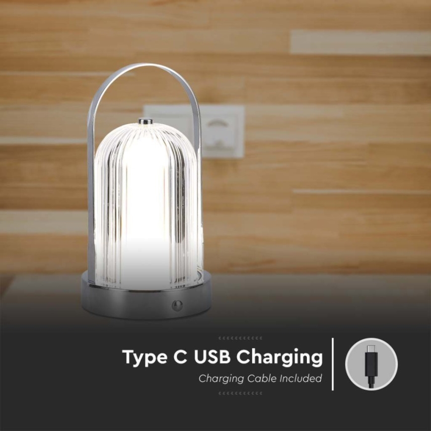 LED Dimmable επαναφορτιζόμενο επιτραπέζιο φωτιστικό αφής LED/1W/5V 3000-6000K 1800 mAh ματ χρώμιο