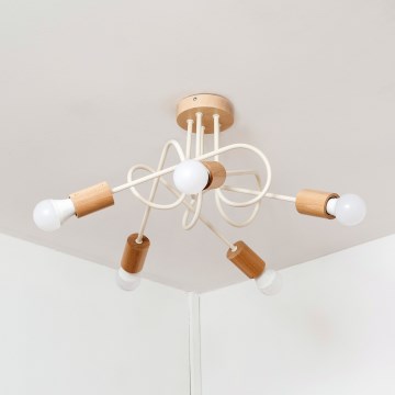 Επιφανειακό φωτιστικό οροφής OXFORD 5xE27/15W/230V πεύκο/κρεμ