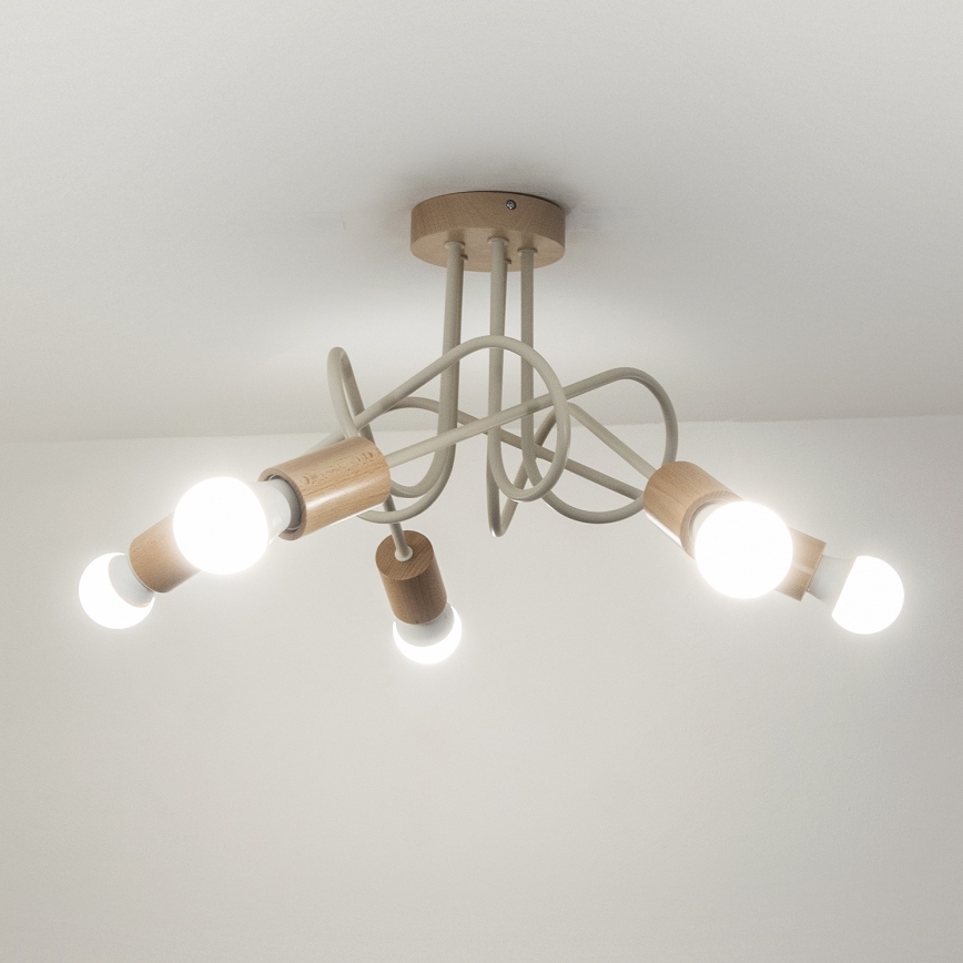 Επιφανειακό φωτιστικό οροφής OXFORD 5xE27/15W/230V πεύκο/κρεμ