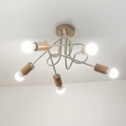 Επιφανειακό φωτιστικό οροφής OXFORD 5xE27/15W/230V πεύκο/κρεμ