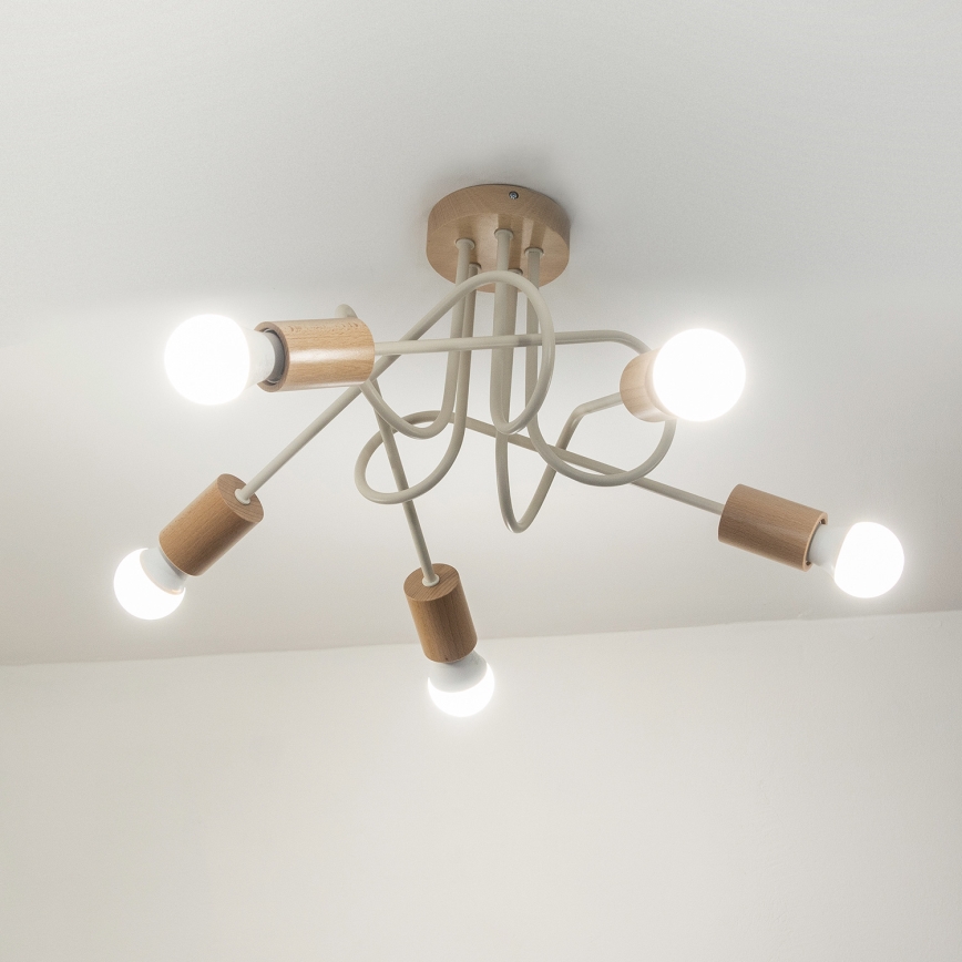 Επιφανειακό φωτιστικό οροφής OXFORD 5xE27/15W/230V πεύκο/κρεμ