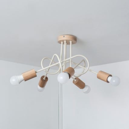 Επιφανειακό φωτιστικό οροφής OXFORD 5xE27/15W/230V πεύκο/κρεμ