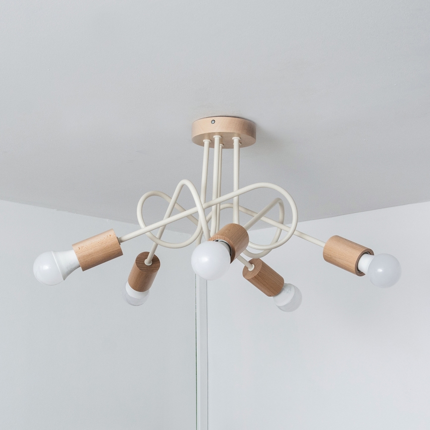 Επιφανειακό φωτιστικό οροφής OXFORD 5xE27/15W/230V πεύκο/κρεμ