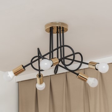 Επιφανειακό φωτιστικό οροφής OXFORD 5xE27/15W/230V χρυσό/μαύρο