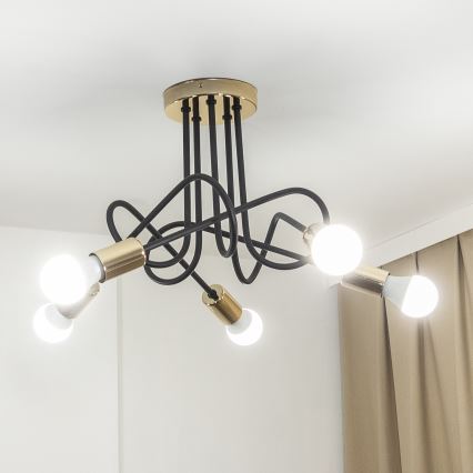 Επιφανειακό φωτιστικό οροφής OXFORD 5xE27/15W/230V χρυσό/μαύρο